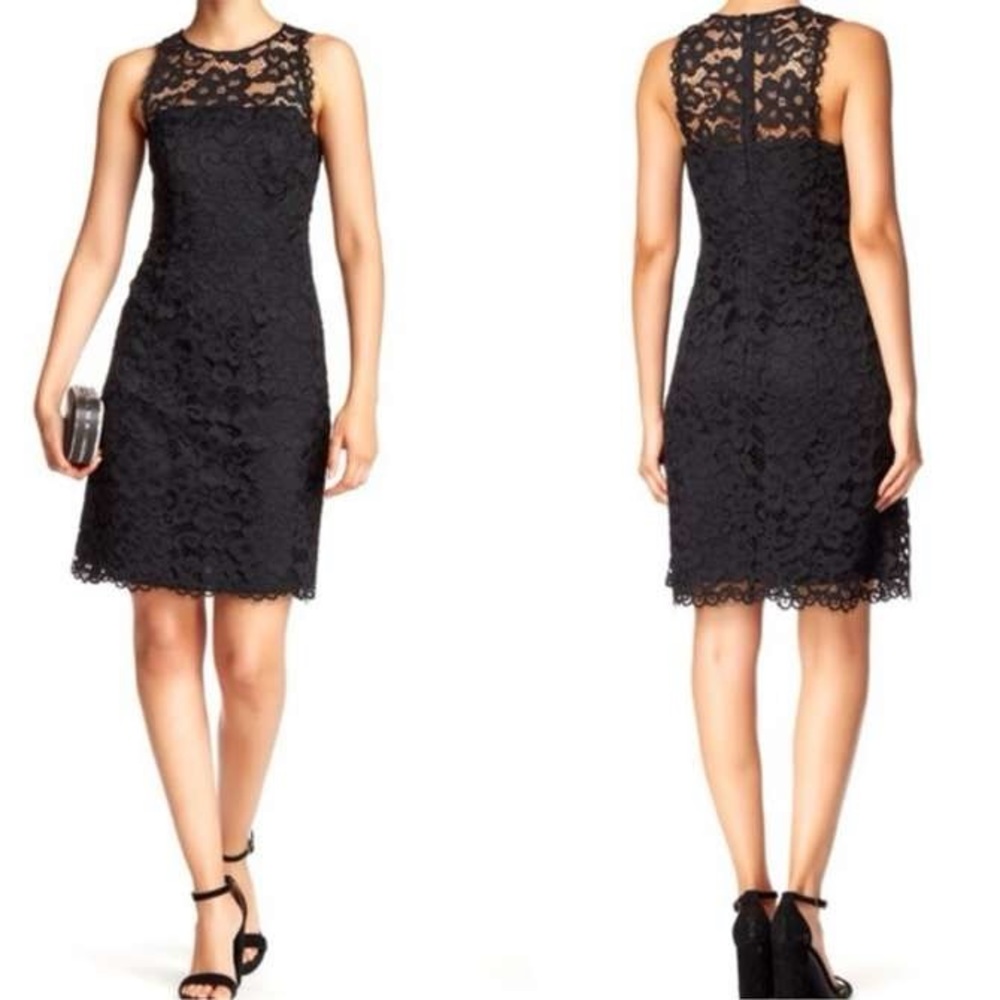 NWT Shoshanna Bella Black Floral Lace SheathSleeveless MiniCocktailDressSz6 #128